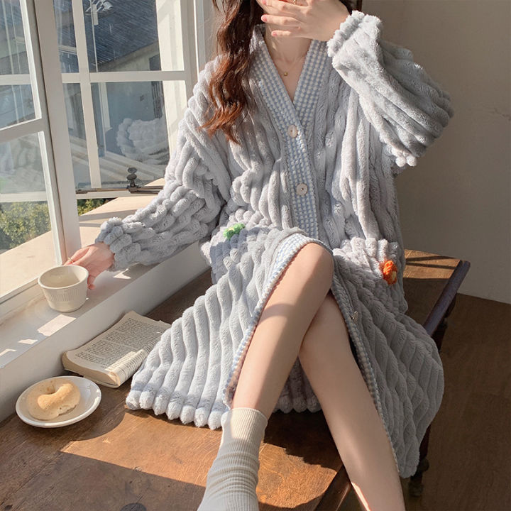 New%20Winter%20Soft%20Thick%20Warm%20Korean%20Floral%20Sleepwear%20Bath%20Robe%20Home%20Clothes%20Flannel%20Pajamas%20For%20Women%20Soft%20Long%20Sleeve%20Night%20Robe%20-%20Image%203