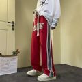 High Street Color Block Printing Letter Men's Sweat Pants Casual Classic Waist Drawstring Pocket Sweatpants Male Trousers. 