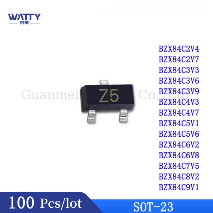 100Pcs/Lot BZX84C2V4 BZX84C2V7 BZX84C3V3 BZX84C3V6 BZX84C3V9 BZX84C4V3 BZX84C4V7 BZX84C5V1 BZX84C5V6 BZX84C6V2 BZX84C6V8 BZX84C7V5 BZX84C8V2 BZX84C9V1 SOT-23 Zener diode