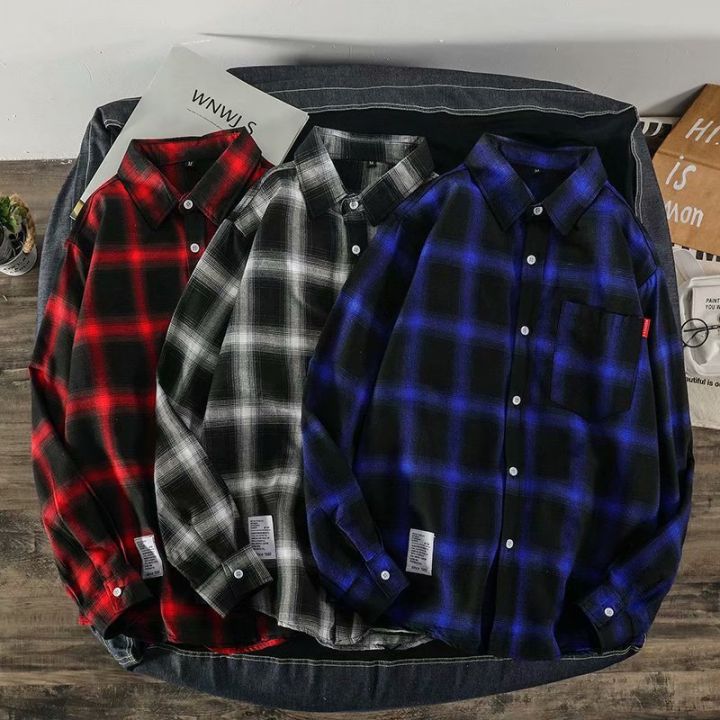 Autumn Hong Kong style ins plaid shirt tide men's long sleeve Korean version trend handsome top casual couple shirt jacket