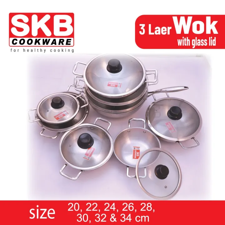 SKB%20SuS304%20Food%20grade%20Stainless%20steel%203%20Layer%20Wok%20With%20Glass%20Lid%20-%20Image%203