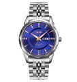 SKMEI 9268 Silver Stainless Steel Analog Watch For Men - Royal Blue & Silver. 