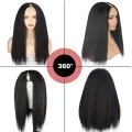 12-30inch Syntehtic Kinky Straight V Part Wig for Black Women Long U Shape Glueluss No Leave Out U Part Wigs for Daily Use(1B). 