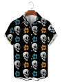 Fashion Skull Floral Men's Shirts Funny Skull 3D Print Streetwear Short Sleeve Tees Hawaiian Shirt Print Lapel Shirts For Men. 