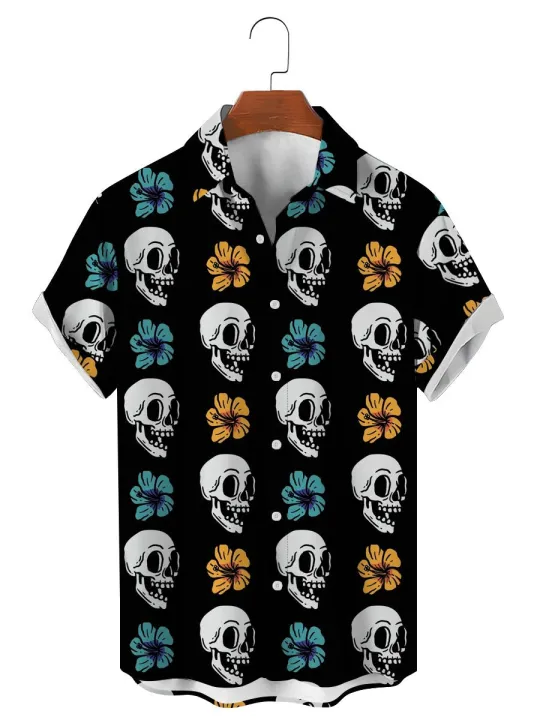 Fashion%20Skull%20Floral%20Men's%20Shirts%20Funny%20Skull%203D%20Print%20Streetwear%20Short%20Sleeve%20Tees%20Hawaiian%20Shirt%20Print%20Lapel%20Shirts%20For%20Men%20-%20Image%207