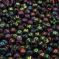 Black Round Neon Alphabet Beads 100 pcs. 