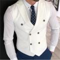 Men's Classic Double Breasted Suit Vest White Notch Lapel Waistcoat for Groomsmen for Wedding.