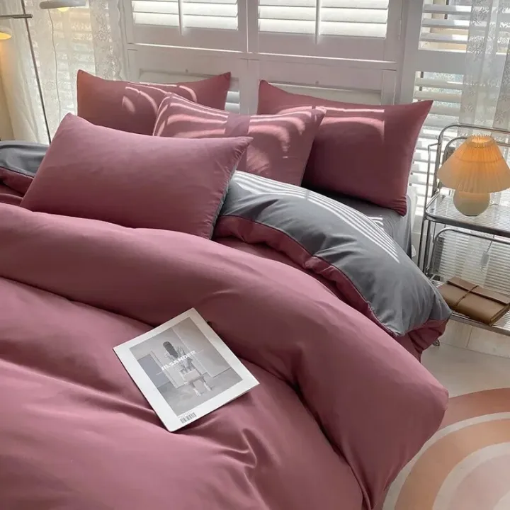 Solid%20Color%20Simple%20Four-piece%20Set%20Student%20Dormitory%20Household%20Bed%20Sheet%20Kit%20With%20Pillowcase%20-%20Image%203