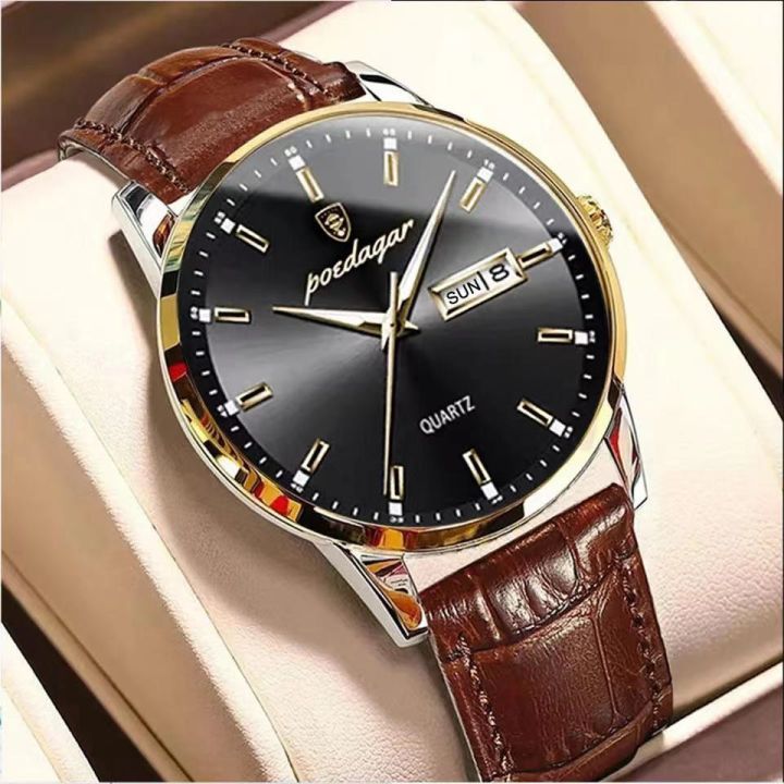 LooKeo%20mall%20POEDAGAR%20High%20Quality%20Leather%20Men's%20Wristwatch:%20Fashionable,%20Waterproof,%20Luminous,%20Week/Date%20Display,%20Top%20Brand%20Quartz%20Watch%20-%20Image%203