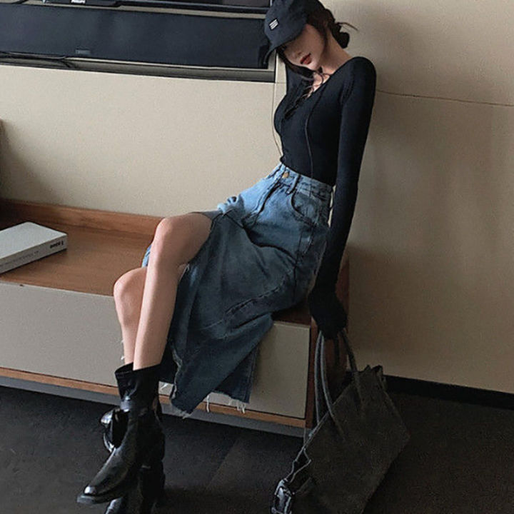 IELGY%20V-neck%20slim%20bottoming%20shirt%20women%20retro%20Hong%20Kong%20style%20tie%20long-sleeved%20T-shirt%20top%20-%20Image%204