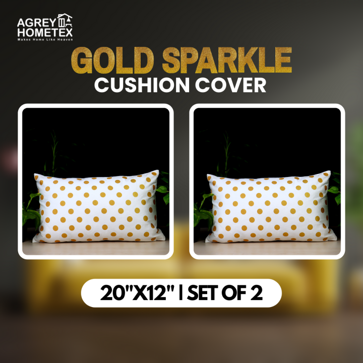 Sparkle Gold Afsan Printed Premium Cushion Cover, Gold & White (20"x12") Only Cover, Set of 2