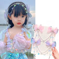 Children Baby Mermaid Princess Pearl Butterfly Fringe Bow Forehead Chain Hairpin Fairy Hair Accessories Cartoon Girls Hair Clip Bayline.