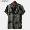 INCERUN Men Short Sleeve Lapel Printed Shirt Tropical Leaf Pattern Floral Shirt Casual Summer Hawaiian Holiday Camisa Tops S-5XL. 