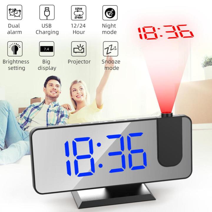 Multifunction Clock Large Screen Clock FM Radio Projector Digital ...
