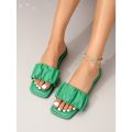 2024 New Korean Slippers Women Sandals Green Slip On Shoes Summer Slippers For Women Pleated Flip Flops Flats. 