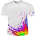 3D T-shirt splash color paint stains 3D printing short sleeve fashion white T-shirt summer jacket plus size XXS-6XL. 