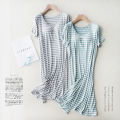 modal short sleeve long skirt pajamas with bra pads striped loose thin plus size home dress women's summer home.