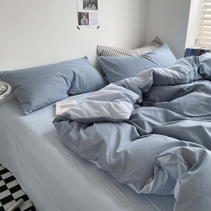 Solid color double four-piece bedding set household sheets duvet cover washed cotton bed sheet style double dormitory