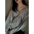 White Shirt Women's Design Sense Xiaozhong Fu Gugang Style Top Draping Shirt Mercerizing Satin Surface Loose Korean Style Professional.