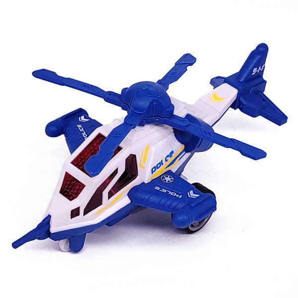 Mini Police Friction Helicopter Toy with Sound and Light on Display, Turbo Gears Battery Operated Helicopter