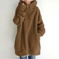 Women Zipper Long Jacket Coat Casual Loose Solid Color Outerwear Hoodies Ladies Long Sleeve Pocket Hooded Sweatshirt Overcoat. 