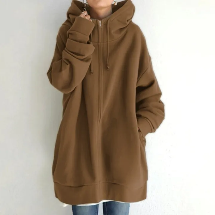 Women%20Zipper%20Long%20Jacket%20Coat%20Casual%20Loose%20Solid%20Color%20Outerwear%20Hoodies%20Ladies%20Long%20Sleeve%20Pocket%20Hooded%20Sweatshirt%20Overcoat%20-%20Image%205