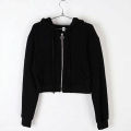 Spring and Autumn New Cardigan Cropped Top Korean Version Hooded Sweatshirt Women's Thin Solid Color Student Zipper Small Jacket Looks Thin.
