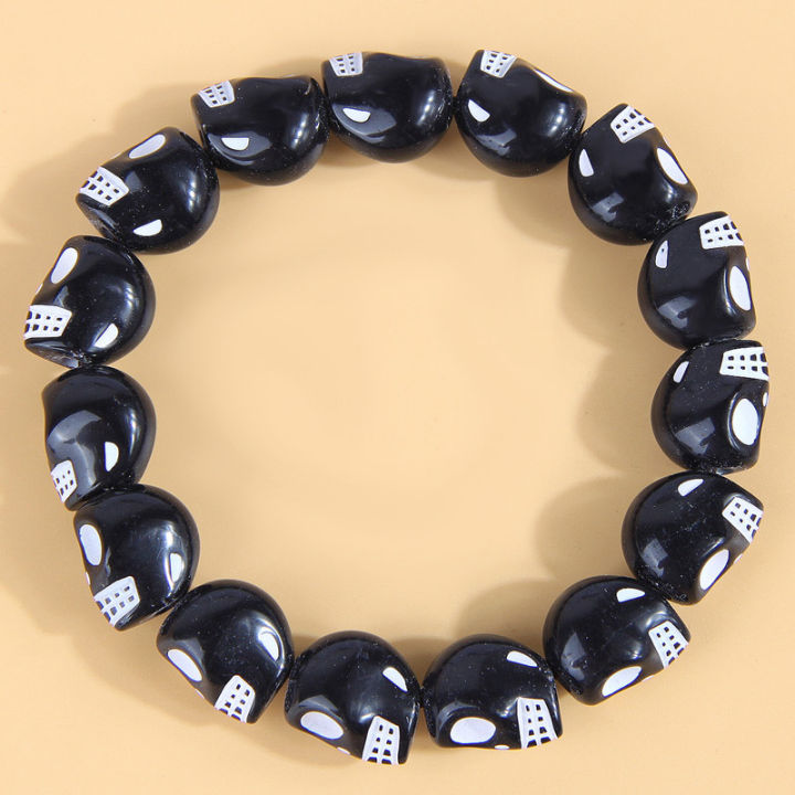 Fashion black white Resin Skull beads bracelets for women men