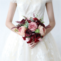 BRADOO 3X Burdy Dusty Pink Rose Bouquet - Blush Blooming Peony with Eucalyptus Perfect Bridal Wedding Flowers.