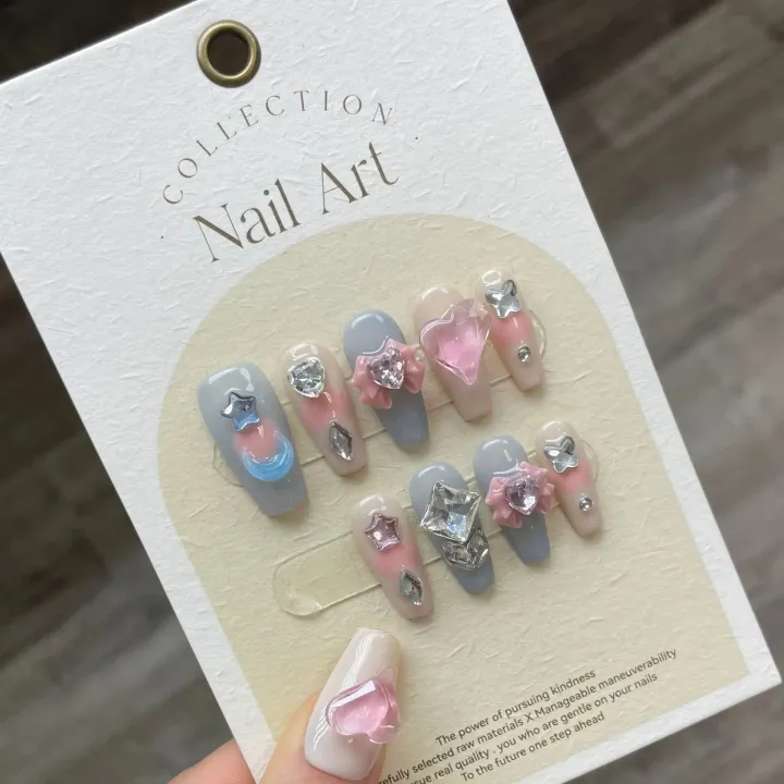 10Pcs%20Gradient%20Candy%20Color%20Press%20On%20Nails%20Handmade%20Nails%20With%203D%20Star%20Moon%20Rhinestone%20Design%20Full%20Cover%20Wearable%20Nail%20Tips%20-%20Image%202