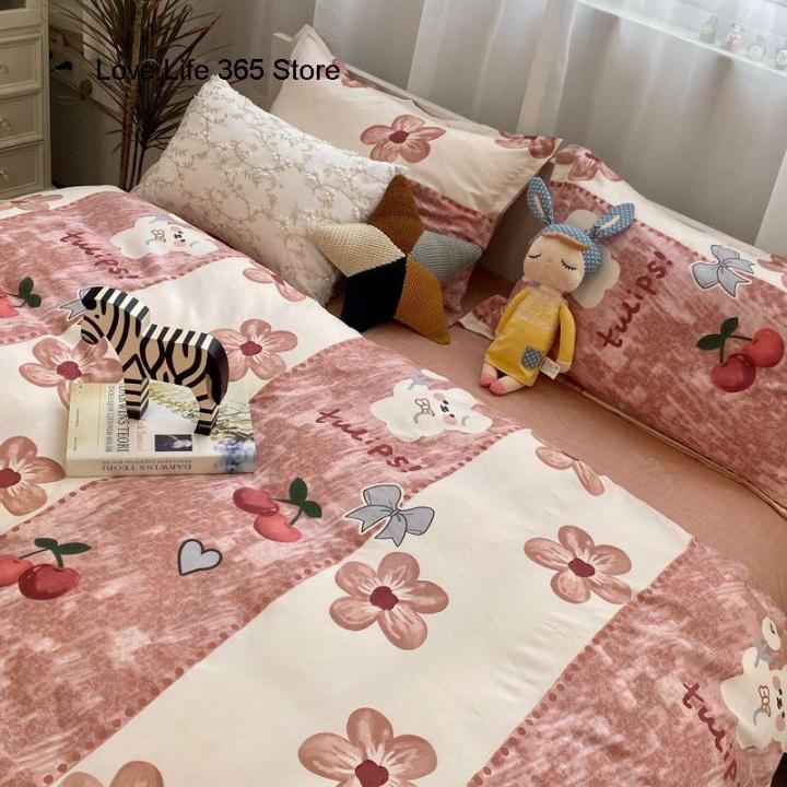 Sweet%20Blue%20And%20Yellow%20Love%20Heart%20Printed%20Bedding%20Set%20For%20Girl%20Adult%20Child%20Quilt%20Cover%20Soft%20Flat%20Sheet%20Pillowcases%20Soft%20Bed%20Linen%20-%20Image%203