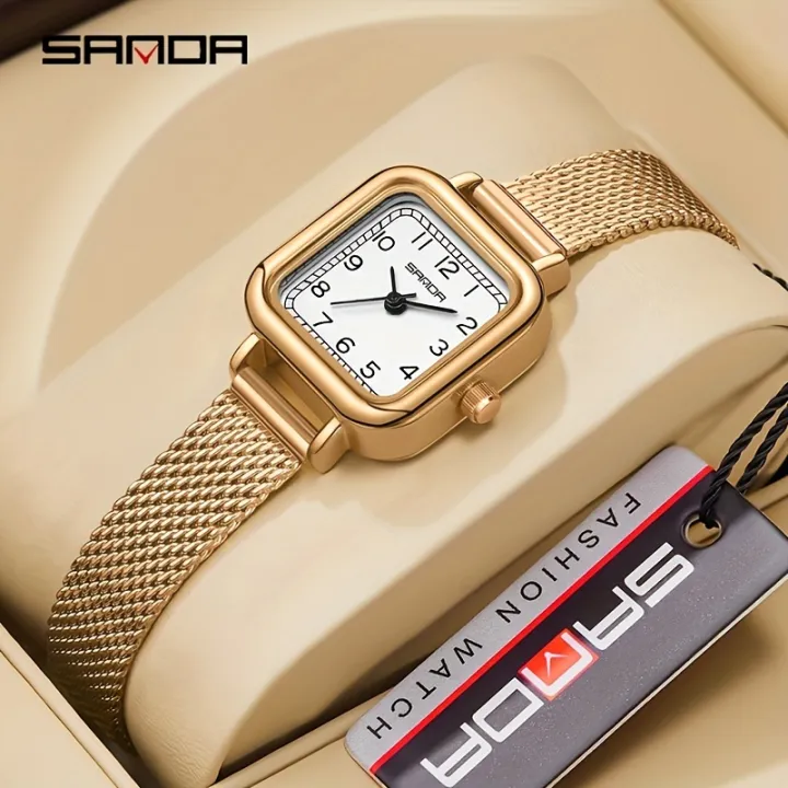 SANDA%20Women's%20Exquisite%20Leisure%20Business%20Mesh%20Quartz%20Watch%20Fashion%20Square%20Pointer%20Stainless%20Steel%20Waterproof%20Watch%20Gift%20-%20Image%202
