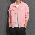 M- 5XL Fashion Brand Denim Jacket Men Ripped Holes Mens Pink black Jean Jackets Garment Washed Mens Denim Coat. 