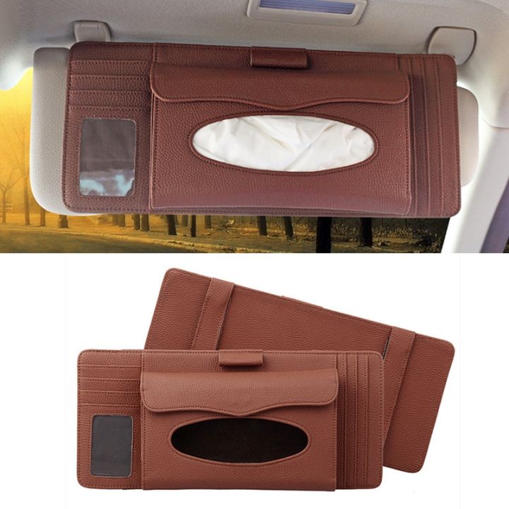 (New)DERANFU%203%20In%201%20Lichee%20Texture%20Multi-function%20Car%20Hang%20Type%20Leather%20Towel%20Box%20with%20Card%20Slot%20y%20CD%20Slot%20-%20Image%202
