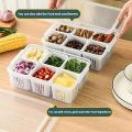 6 Grids Refrigerator Food Vegetable Fruit Storage Box Kitchen Chopped Green Onion Drain Water Divided Container 1Pcs. 