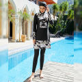 New 3PCS Burkinis Muslim Swimwear Islamic Swimsuits Women Full Cover Modest Swimming Suits Long Sleeve Swimwear Print Beach Wear. 