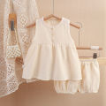 Girls Princess soft fabrics Dress Shorts two-piece set Sleeveless Casual Baby Dress Suit.