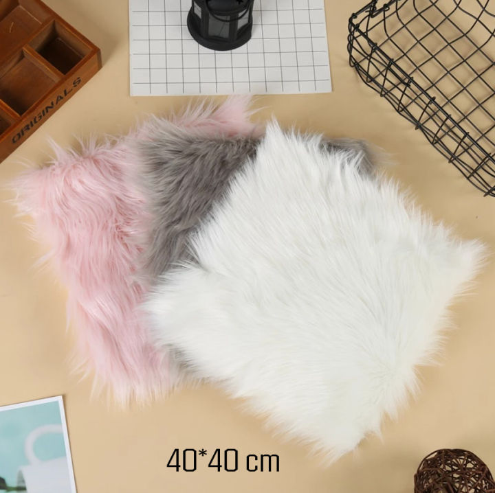Soft Fluffy Faux Fur Sheepskin Rug Washable Carpet for Home Decoration 40x40cm White