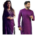 Silk Couple Dress Saree & Panjabi Combo For Men & Women - Purple - Sharee For Women. 
