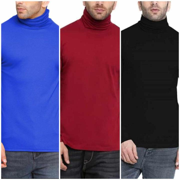 Pack of 3 Men's Fashionable Full Sleeve High Neck Sweater (red,blue & black)