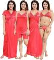 Women 6-Part Solid Night Dress Set - Fashionable Night Wear. 