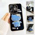 TA for Infinix Smart 8 Hot 40i Tecno Spark 20 20C Spark Go 2024 Pop 8 Back Cover Back Cover Hello Kitty Mirror Folding Bracket Luxury Plating Case Soft Silicone Square Phone Case for Girls.
