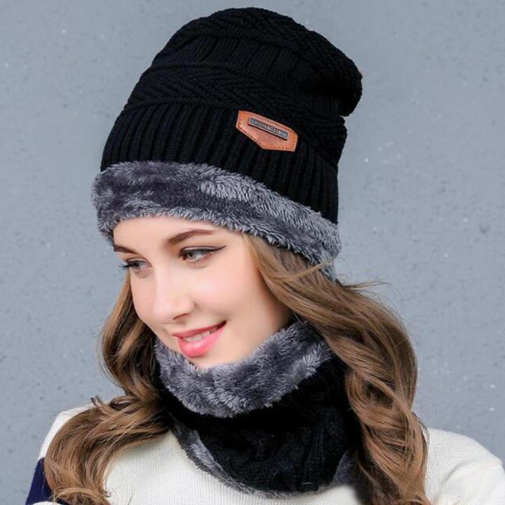Winter Beanie Hat Scarf Set Warm Knit Hat Thick Fleece Lined Skull Cap for Men Women
