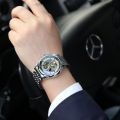 Chino full-automatic mechanical watch waterproof hollow steel band watch men's and men's watch fashion casual bottom watch. 