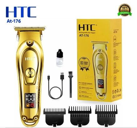 HTC AT-176 Professional Men's Hair Trimmer and Beard Trimmer for Hair Removal, Face, Head and Body Hair, LED Display, Hair Trimmer with Ultra Sharp Blades, Gift Man