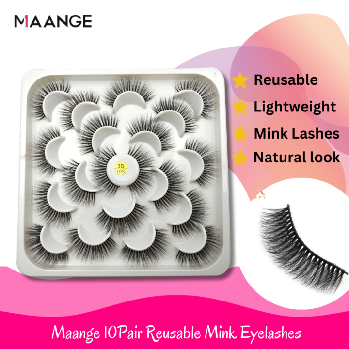 MAANGE 10Pair Mink Hair 3D Eyelashes 3D108: Define Your Lash Look