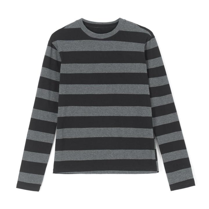 Women Knit Basic Shirt Autumn Casual Grey Black Striped Long Sleeve Round Neck Tops Club Streetwear