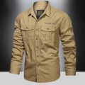 Multi Pocket New Long Sleeve Shirt Men's Spring and Autumn Loose Large Size Shirt Casual Pure Cotton Shirt Thin Style Fashion.