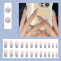 24Pcs Pink Blue Fake Nails with Glue DIY False Nails Wearable Nails Long Artificial Nails.