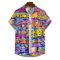 Hawaiian Shirt Short-Sleeved Shirt Men's Lapel Button-Down Shirt Graffiti Print Clothing Street Casual Loose Clothes 2024Fashion.